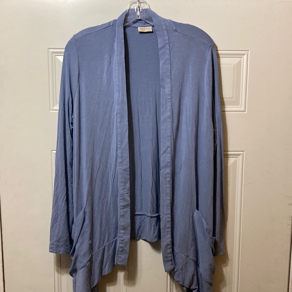 LOGO by Lori Goldstein Light‎ Blue Open Front Jacket